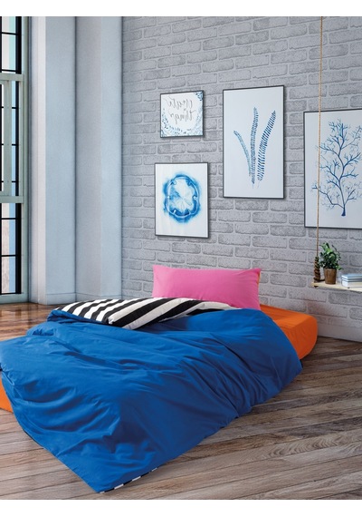Cozy Home Popping Colors Tek Kişilik Lastikli Çarşaflı Nevresim Takımı Dusk Mavi