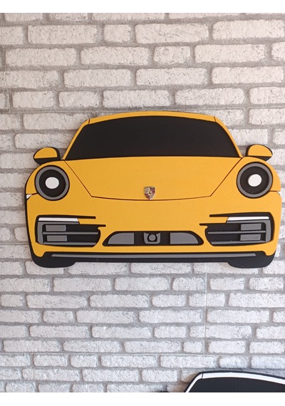 Porsche Araba Duvar Süsü Strafor Tablo Duvar Aksesuarı Strafor Tablo Sarı