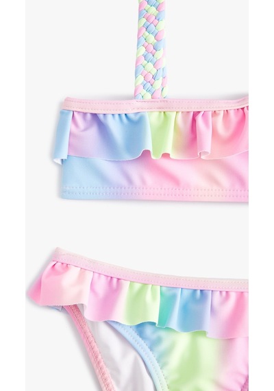 Koton Bikini Takımı Fırfırlı Tek Omuz İnce Askılı Pembe Desenli 4skg00002mm Pembe