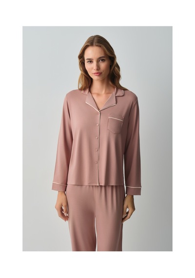 Suwen Misty Gömlek Yaka Pijama Takımı Wsh105100591268 Cappuccino