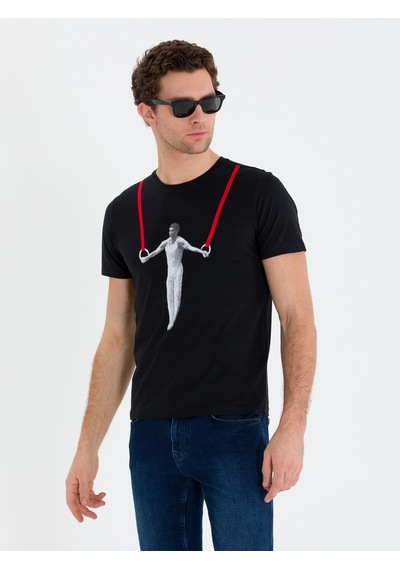 Siyah Bisiklet Yaka Slim Fit T-shirt