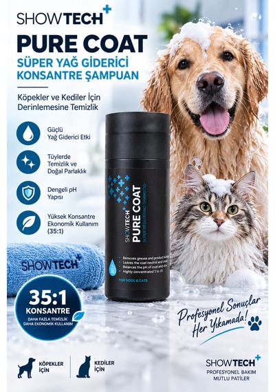 Showtech Pure Coat Yağ Giderici Kedi Köpek Şampuanı 100 Ml - 35:1 Konsantre