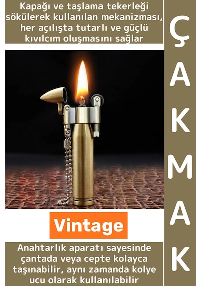 Wintoup Dekoratif Hediyelik Retro Vintage Koleksiyon Anahtarlık Kolye Ucu Kullanım Şık Kurşun Tasarım Çakmak