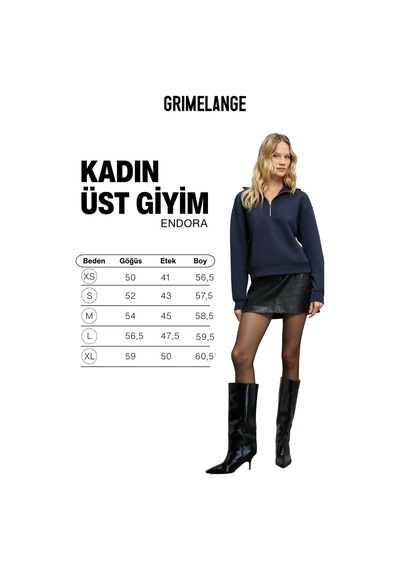 Grimelange Endora Kadın Yumuşak Polarlı Kumaşlı Yakası Fermuarlı Regular Lacivert Sweatshirt Lacivert
