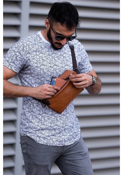 Ryoko S Pore Premium Full Grain Deri Sling Çapraz Vücut Çantası Çapraz Çanta Kahverengi 1