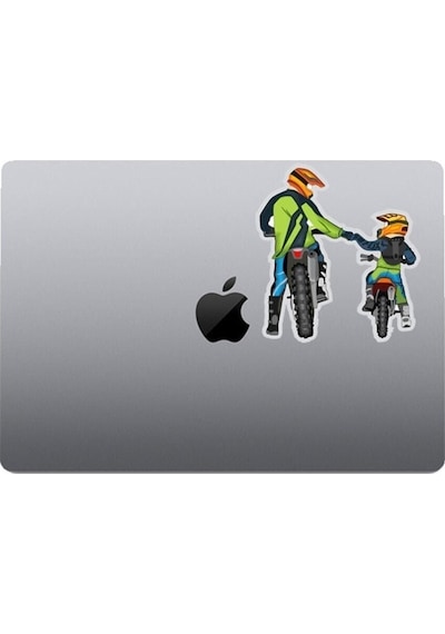 Cross Motor Baba Çocuk Araba, Motorsiklet, Kask, Laptop, Cam Sticker 13x12 Cm