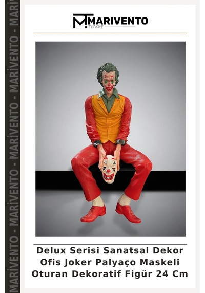 Delux Serisi Sanatsal Dekor Ofis Joker Palyaço Maskeli Oturan Dekoratif Figür 24 Cm