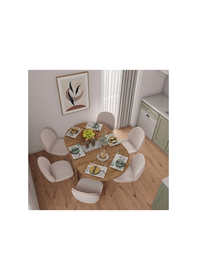 Pratik Katlanır - Açılır Kapanır Yuvarlak Mutfak Yemek Çalışma Masası - 145 Cm X 90 Cm - %100 Mdf Atlantik - Çam