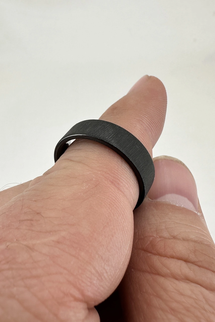 Kişiye Özel İsim Tarih Yazılı 6mm Mat Fırçalanmış Düz Unisex Çelik Yüzük Alyans Cl46y Siyah