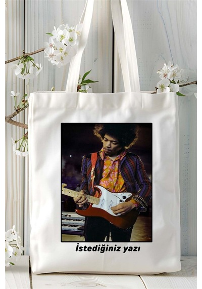 Art Hediye Jimi Hendrix Baskılı Bez Çanta Omuz Çantası Kişiye Özel Desen 3 Çok Renkli