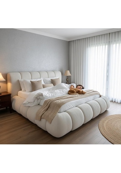Most Piatto Premium Bazalı Karyola Ekru Bukle Kumaş 180x200 Cm. Yatak İçindir Evinize Teslim 180 x 200