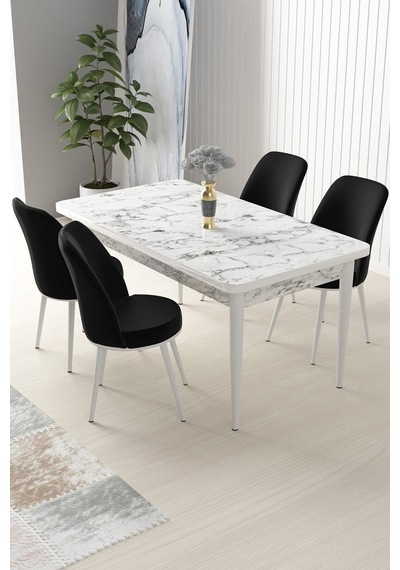 Canisa Concept Nil Serisi 70x110 Sabit Mutfak Masası Takımı Beyaz Mermer Desen Masa 4 Siyah Sandalye Masa Beyaz/sandalyeler Siyah Canisa Concept Nil Serisi 70x110 Sabit Mutfak Masası Takımı Beyaz Mermer Desen Masa 4 Siyah Sandalye Masa Beyaz/sandalyeler Siyah