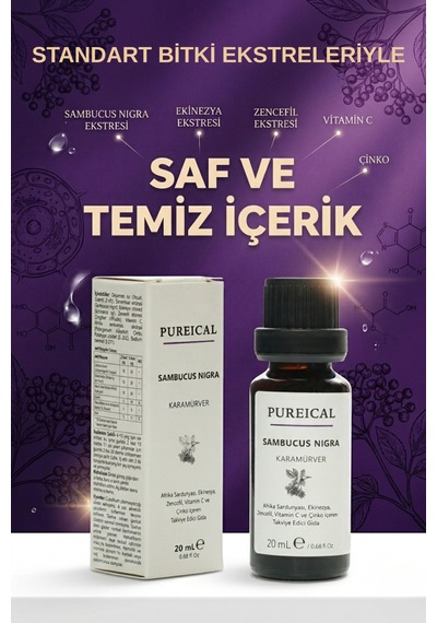 Pureıcal Sambucus Nigra Karamürver Pelargonium Ekinezya Zencefil C Vitamini Çinko 20 Ml