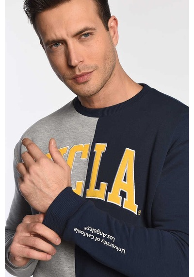 Ucla Reddley Lacivert Bisiklet Yaka Aplikeli Standard Fit Erkek Sweatshirt Lacivert