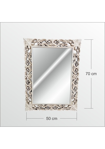 45X60Cm Eskitme Rustik İşlemeli Krem Boy Banyo Duvar Salon Aynası Krem