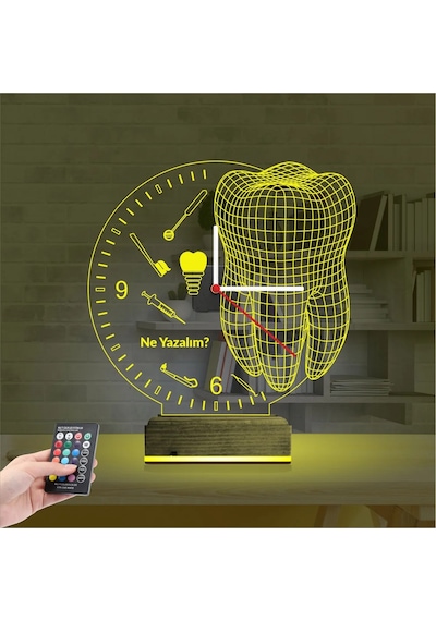 Luvivia Smile Diş Doktoru Dentist İmplant Kişiye Özel Saatli 3d Lamba - Masa Gece Lambası Şeffaf