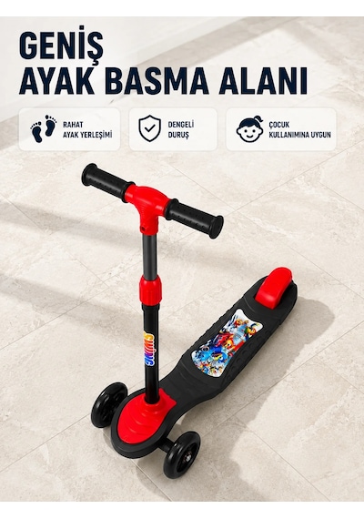 Çocuklar İçin 3 Tekerlekli Scooter Ayarlanabilir Gidonlu Eğlenceli Sürüş Aracı Siyah