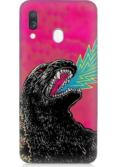 Samsung Galaxy A40 Uyumlu Godzilla Siyah Ejderha Desenli Silikon Kılıf