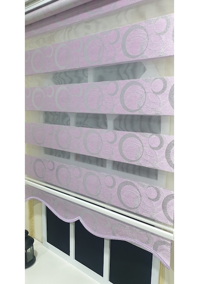Zebra Stor Perde Halka Desen Lila Gümüş Simli Etek Dilimli Stb901