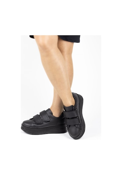 Kadın Kalın Tabanlı Cırtlı Günlük Spor Ayakkabı Sneakers Siyah