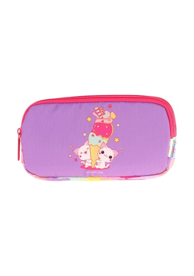 Kaukko Kids Kırmızı Mor, Dondurma Temalı, Kız Çocuk Üç Gözlü Okul Kalem Çantası - L8247 Kırmızı - Mor