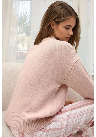 Hiccup Bisiklet Yaka Relax Fit Yumuşak Triko Kazak Parlak Pembe