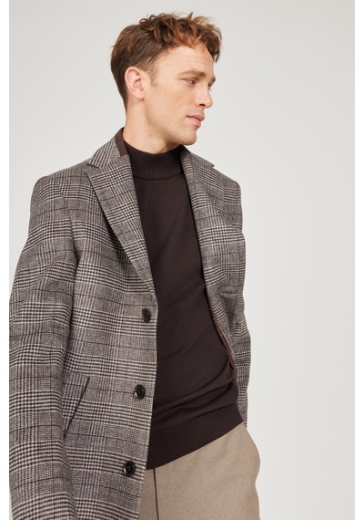 Ac&Co / Altınyıldız Classics Erkek Kahverengı Standart Fit Normal Kesim Mono Yaka Desenli Yünlü Palto Kahverengi Ac&Co / Altınyıldız Classics Erkek Kahverengı Standart Fit Normal Kesim Mono Yaka Desenli Yünlü Palto Kahverengi