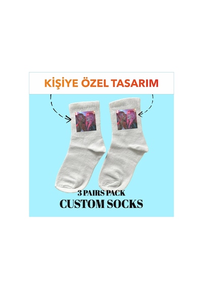 Elf Reklam Kişiye Özel Baskılı Çorap Beyaz