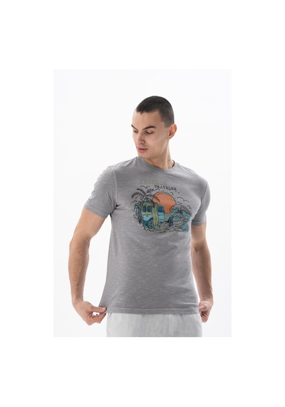 AR-MA Arma Erkek Regular Fit Parça Boyama Bisiklet Yaka Tişört Y25344490701 Gri