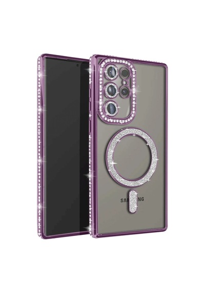 Uray Store Samsung Galaxy Uyumlu  S23 Ultra Joke Simli Magneticsafe Kılıf - Derin Mor