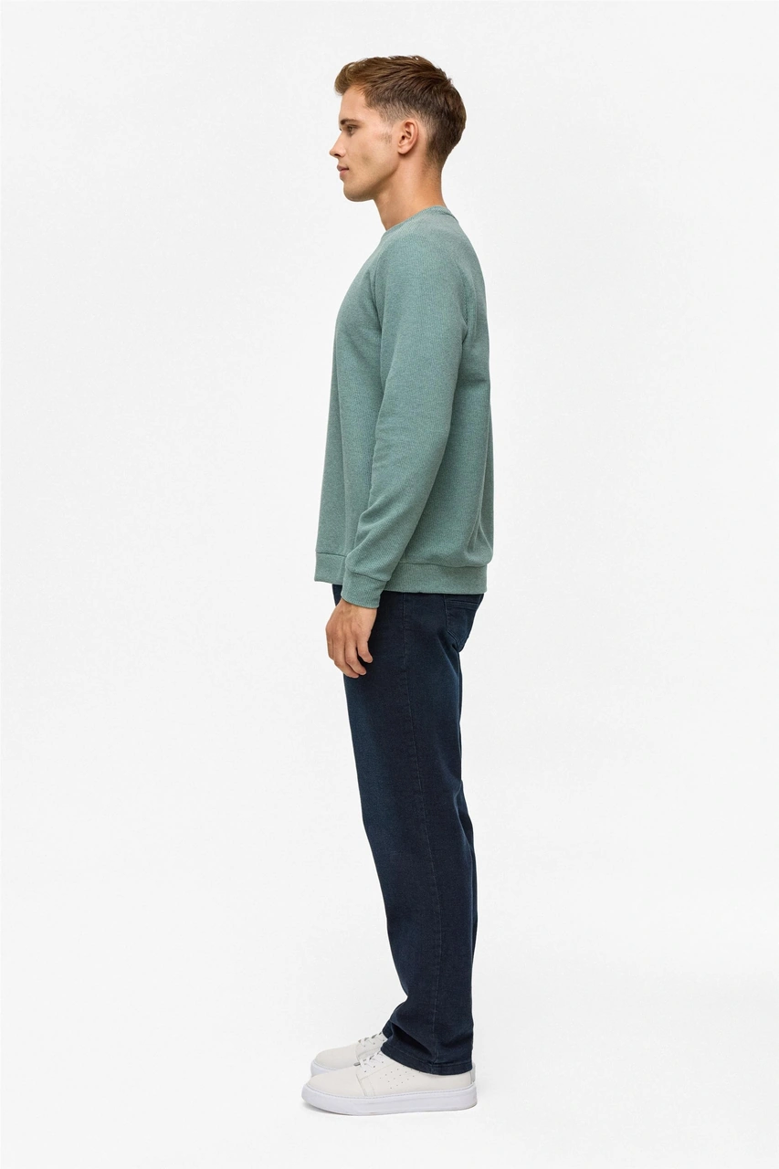 Süvari Haki Regular Düz Bisiklet Yaka Sweatshirt-38791 Haki