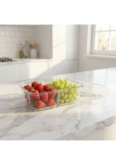 Selka Home Sofia 1120 Ml. 2 Bölmeli Cam Saklama Kabı Şeffaf
