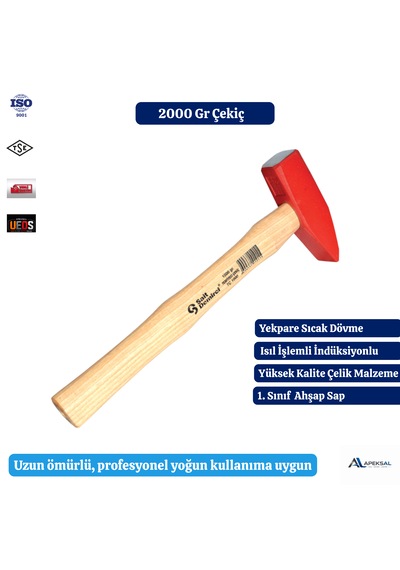 2000 Gr Tesviye Çekiç Ahşap Saplı Dövme Çelik Çekiç