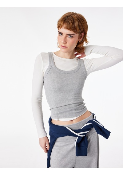 Koton Kaşkorse U Yaka Kolsuz Slim Fit Atlet Kar Melanj 6sal30078ık Gri Melanj