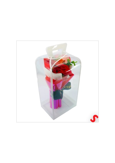 Pvc Kutulu,kırmızı Güllü Yapay Çiçek Buketi 25cmx13cm Renkli