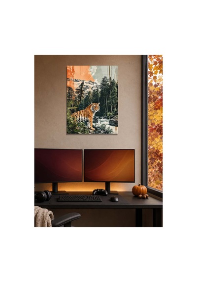 Kaplan Ve Dağ Manzaralı Metal Tablo - Vahşi Doğa Duvar Dekoru, Metal Poster Wall Art Çok Renkli - 923864739 Çok Renkli - 923864739 Çok Renkli