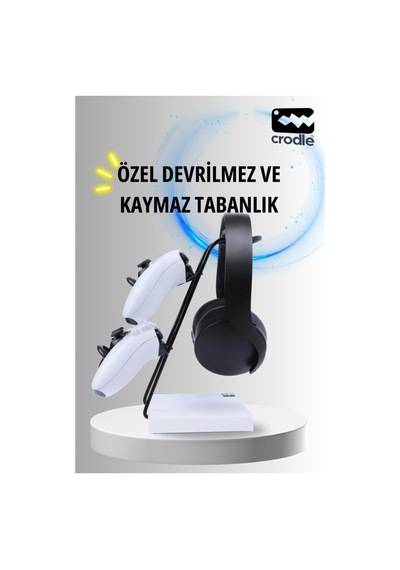 Beyaz Ahşap Ve Siyah Metal Gaming Ps4 Ps5 Xbox Joystick Kontroller Tutucu Ve Kulaklık Dikey Standı
