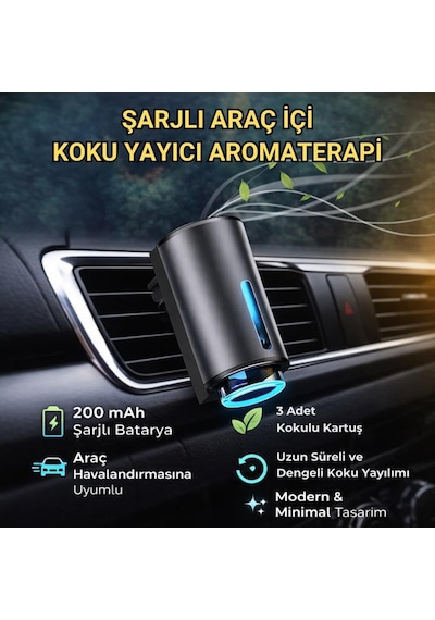 Coofbe 200mah Şarjlı Zaman Ayarlı Otomatik 3 Kokulu Aroma Difüzörü Araç Kokusu Oda Kokusu Sensörlü Led Işıkl