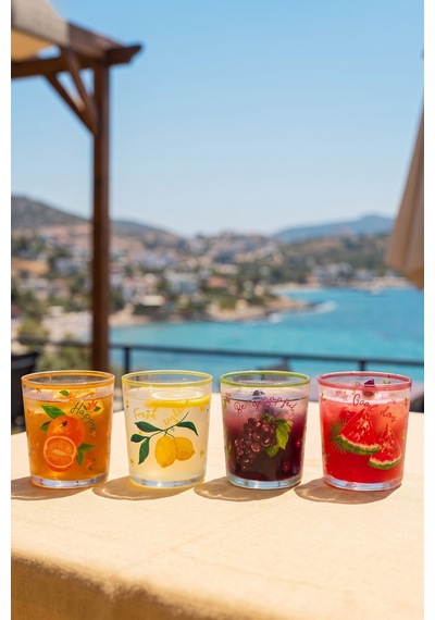 Juicy Meyve Desenli 4'lü Su Bardağı Seti 380 Cc Çok Renkli