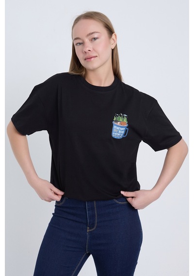 Velvoria Unisex Oversize Siyah Sometimes Bear T-shirt