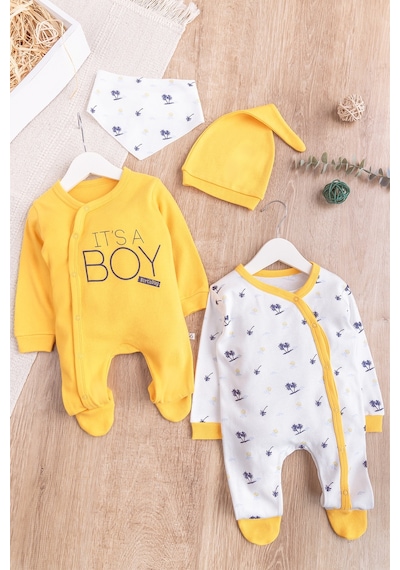 Babymod Palmiye Desenli Boy Baskılı 2'li Uzun Kollu Erkek Bebek Tulum Takım 001