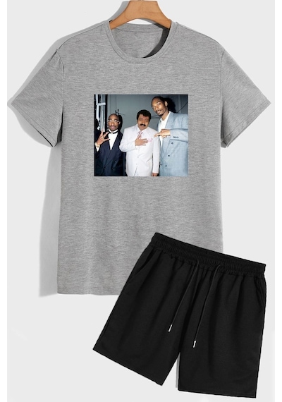 Uyguntarz Müslüm Baskılı Şort T-shirt Eşofman Takımı Gri