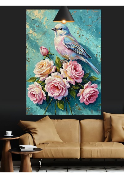 Beyaz Güvercin Pembe Gül Çiçeği Dekoratif Kanvas - Mdf Ahşap Tablo