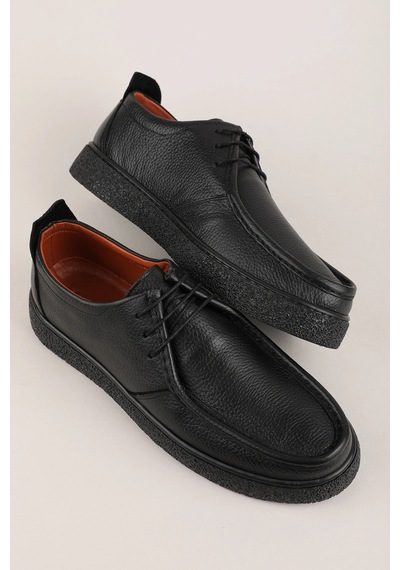 Gondol Erkek Hakiki Deri Casual Derby Ayakkabı Moc-toe Cz.102 Siyah
