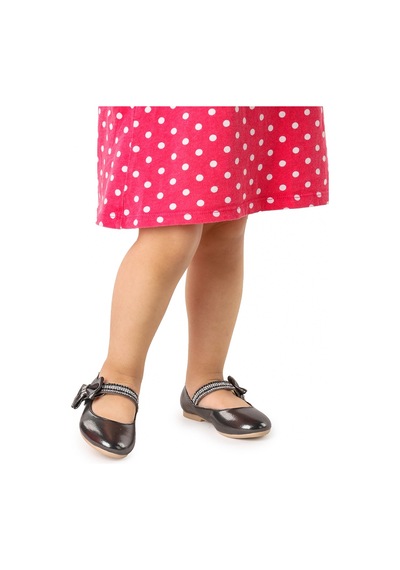 Kiko Kids Cırtlı Kız Çocuk Taşlı Babet Ayakkabı 252 Platin 001