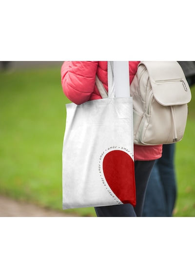 Akumastik Amor Bez Çanta 35x40cm - Tote Bag- Kalpli Çanta