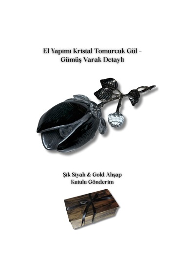 El Yapımı Kristal Tomurcuk Gül Gümüş Varak Detaylı