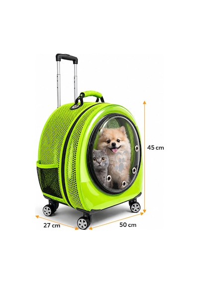 Jumbo Fileli Tekerlekli Kedi Köpek Taşıma Çantası 45 X 50 X 27 Cm Neon Yeşil 15 Kg