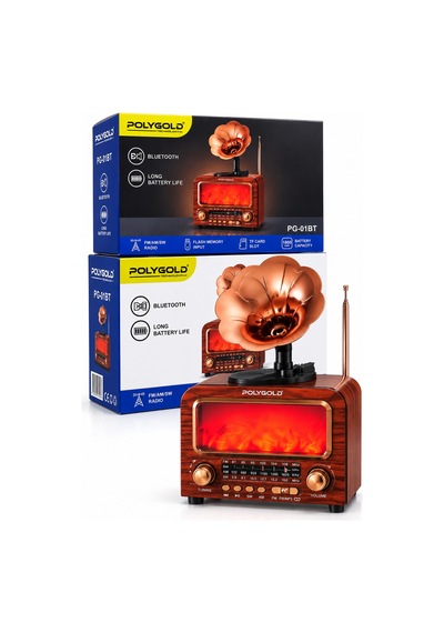 Polygold Pg-01bt Bluetooth Gramofon Nostalji Speaker Fm/am/sw Radyo Usb Tf Kart 1800 Mah
