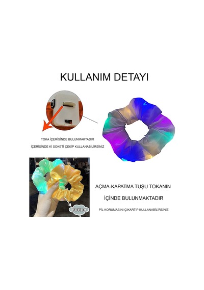 Lila Mor Renk Led Işıklı Lastikli Saç Tokası - 3 Modlu Festival - Parti Saç Tokası 5224